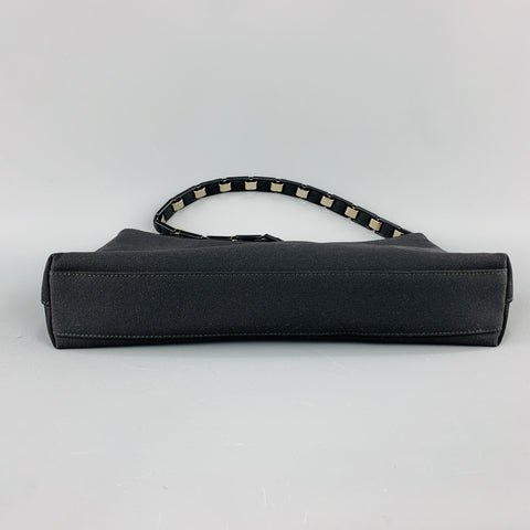 SALVATORE FERRAGAMO Black Twill Metal Woven Logo Chan Strap Handbag