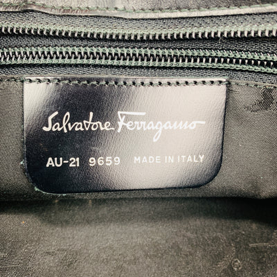 SALVATORE FERRAGAMO Black Twill Metal Woven Logo Chan Strap Handbag