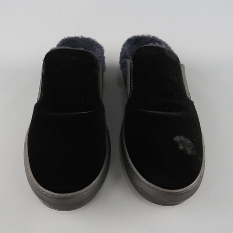 SALVATORE FERRAGAMO Size 11 Black Velvet Fur Lined Slip Loafers