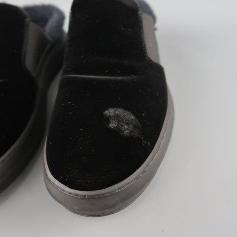 SALVATORE FERRAGAMO Size 11 Black Velvet Fur Lined Slip Loafers