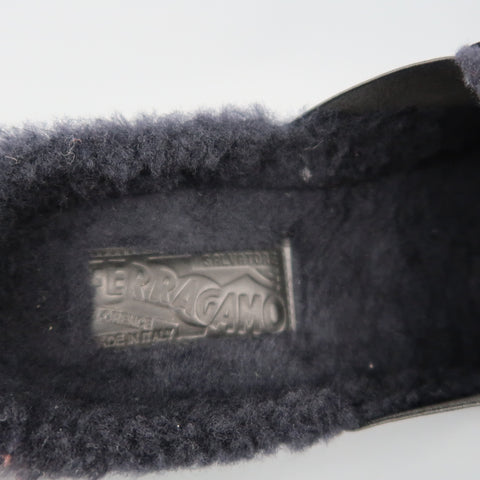 SALVATORE FERRAGAMO Size 11 Black Velvet Fur Lined Slip Loafers