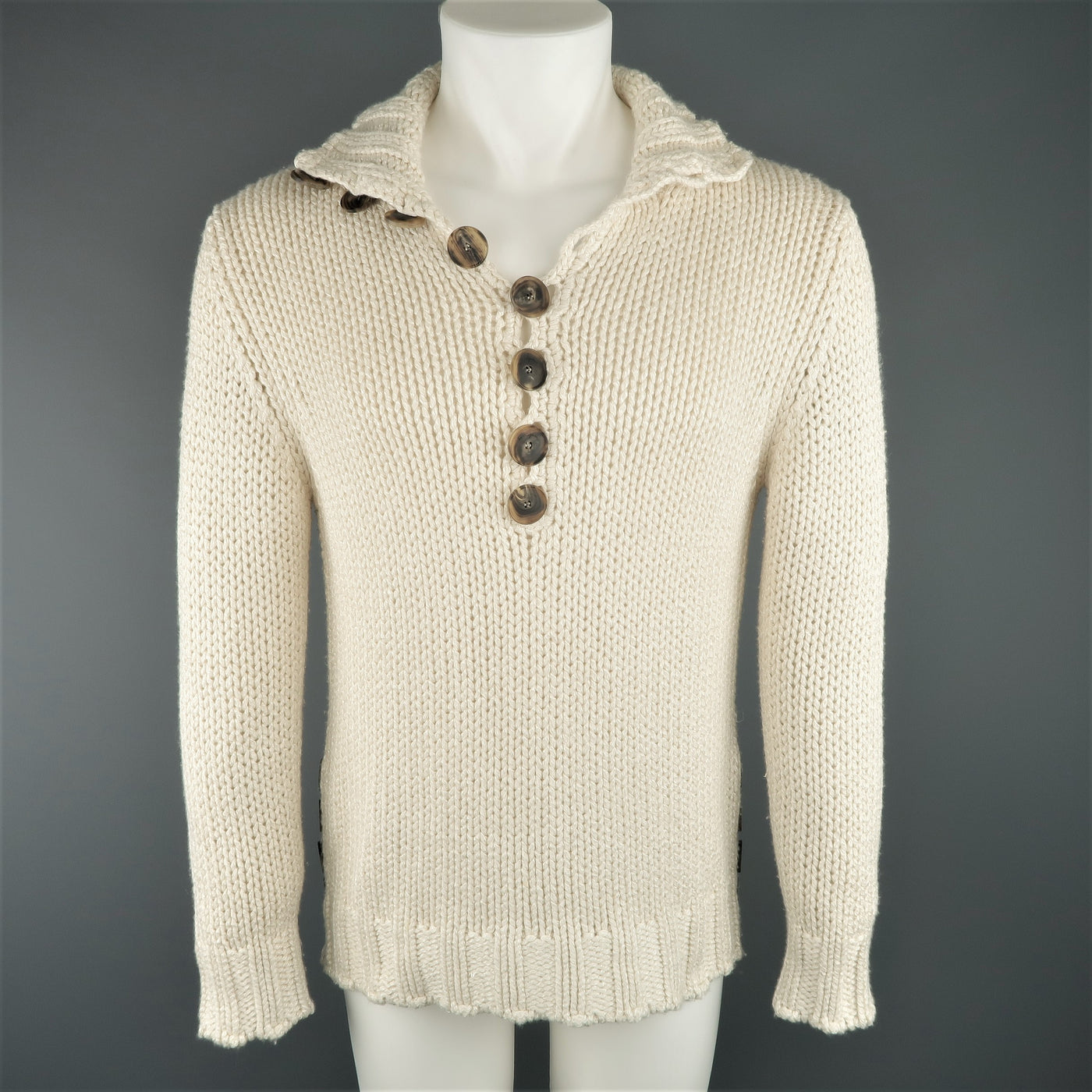 SALVATORE FERRAGAMO Size S Beige Knitted Silk / Cashmere Half Button Sweater