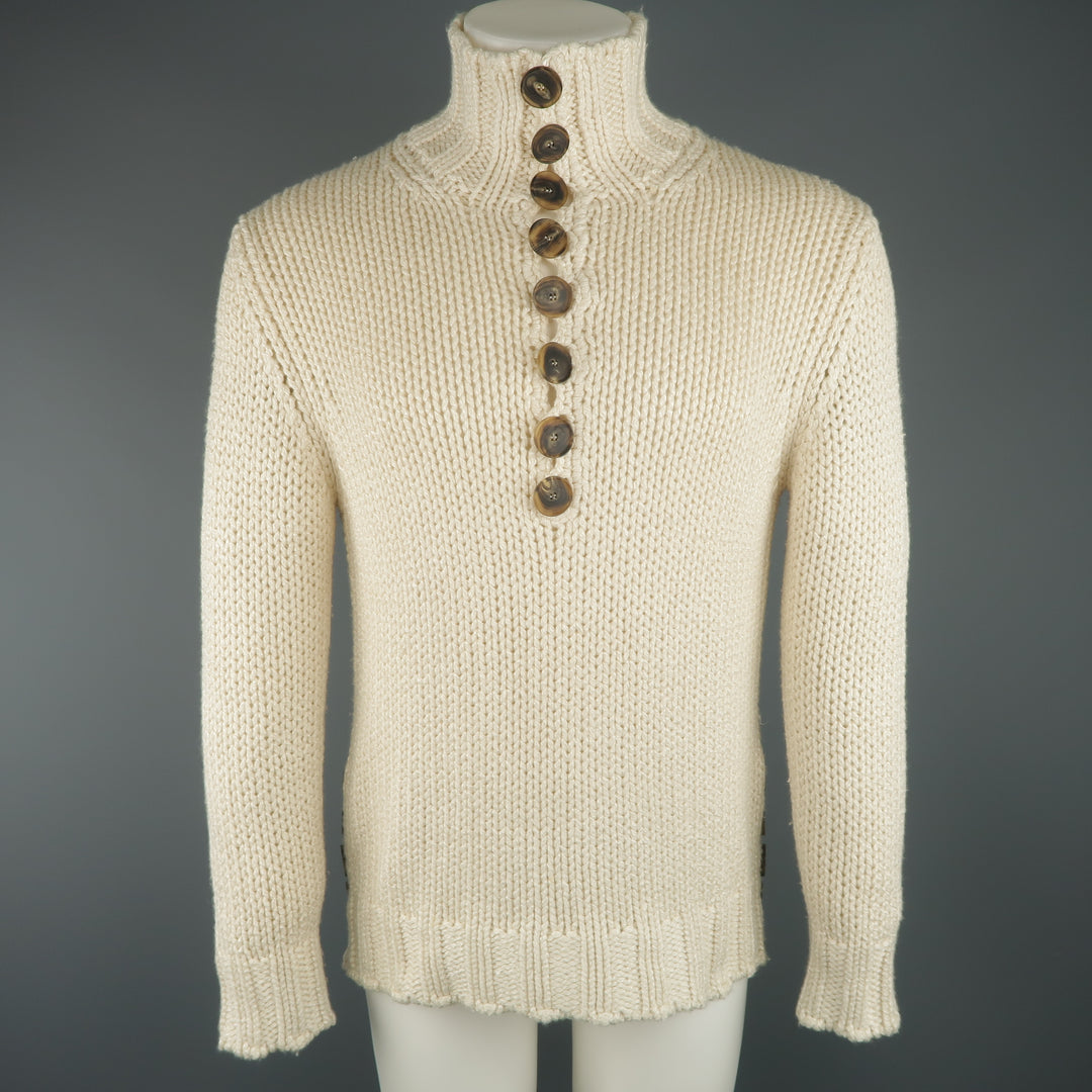 SALVATORE FERRAGAMO Size S Beige Knitted Silk / Cashmere Half Button Sweater