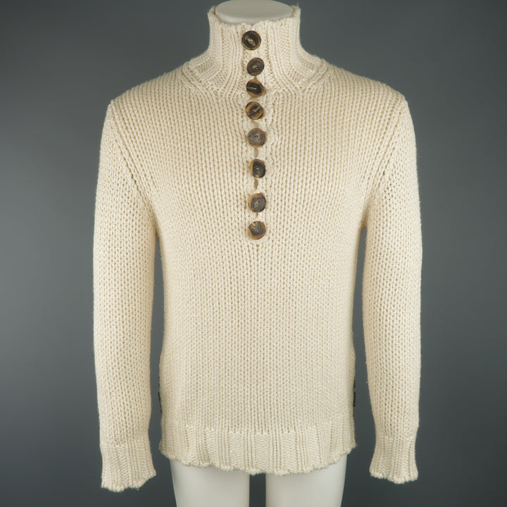 SALVATORE FERRAGAMO Size S Beige Knitted Silk / Cashmere Half Button Sweater