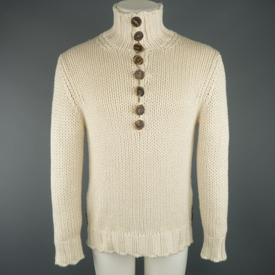 SALVATORE FERRAGAMO Size S Beige Knitted Silk / Cashmere Half Button Sweater