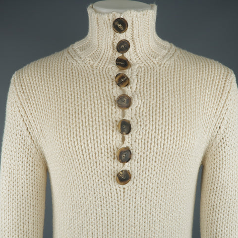 SALVATORE FERRAGAMO Size S Beige Knitted Silk / Cashmere Half Button Sweater