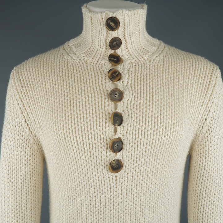 SALVATORE FERRAGAMO Size S Beige Knitted Silk / Cashmere Half Button Sweater