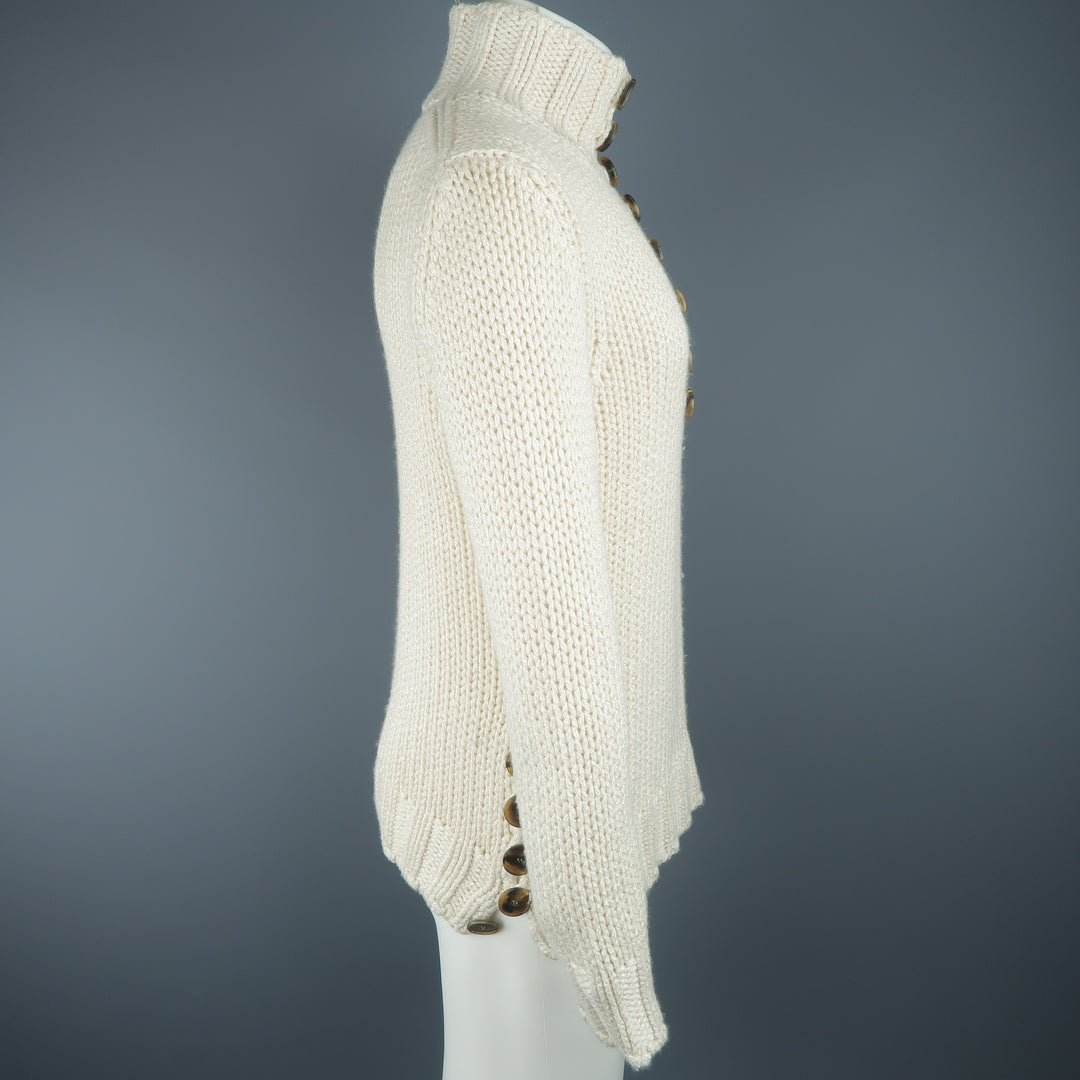 SALVATORE FERRAGAMO Size S Beige Knitted Silk / Cashmere Half Button Sweater