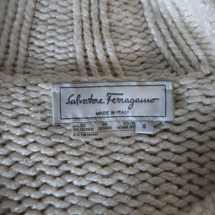 SALVATORE FERRAGAMO Size S Beige Knitted Silk / Cashmere Half Button Sweater