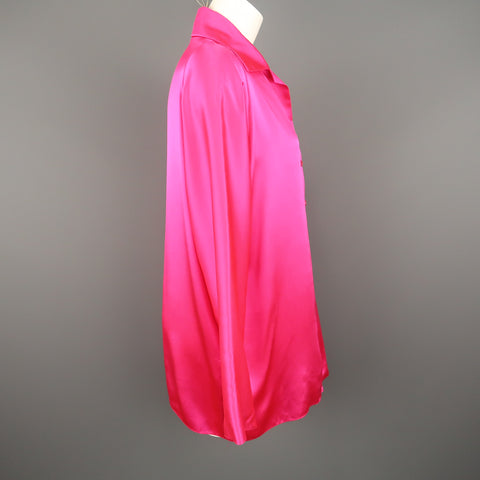 SHAMASK Size S Fuchsia Pink Silk Oversized Collared Blouse