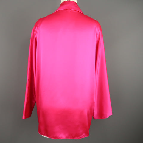 SHAMASK Size S Fuchsia Pink Silk Oversized Collared Blouse