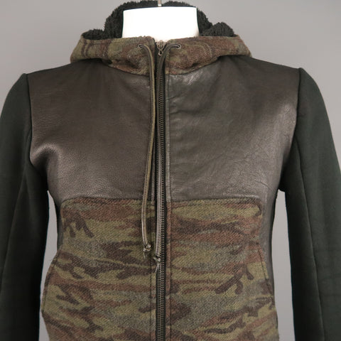 SHELLAC 38 Black Mixed Materials Cotton Blend Zip Up Hooded Jacket