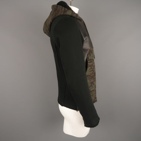 SHELLAC 38 Black Mixed Materials Cotton Blend Zip Up Hooded Jacket