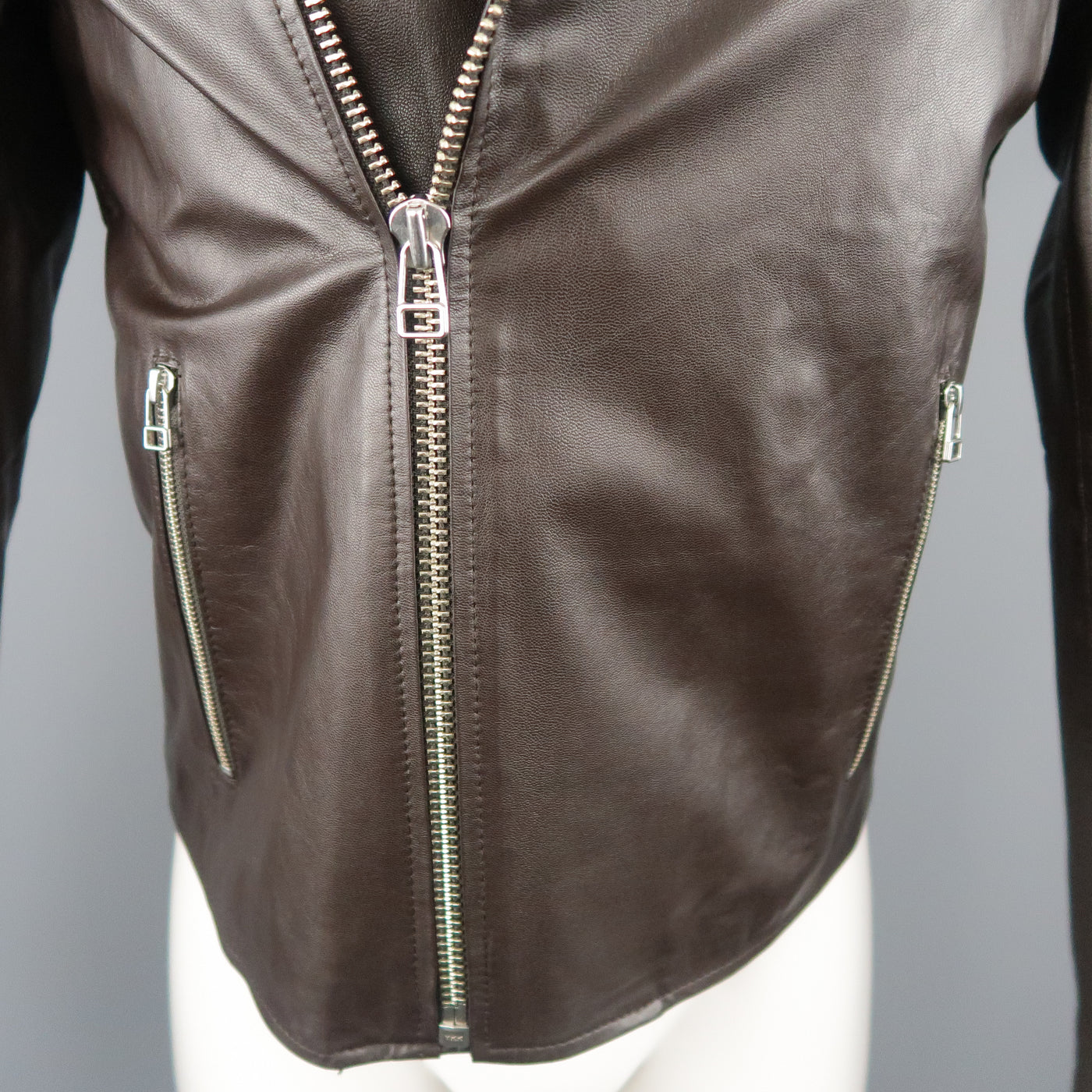 SHIPLEY and HALMOS S Brown Leather Biker Jacket