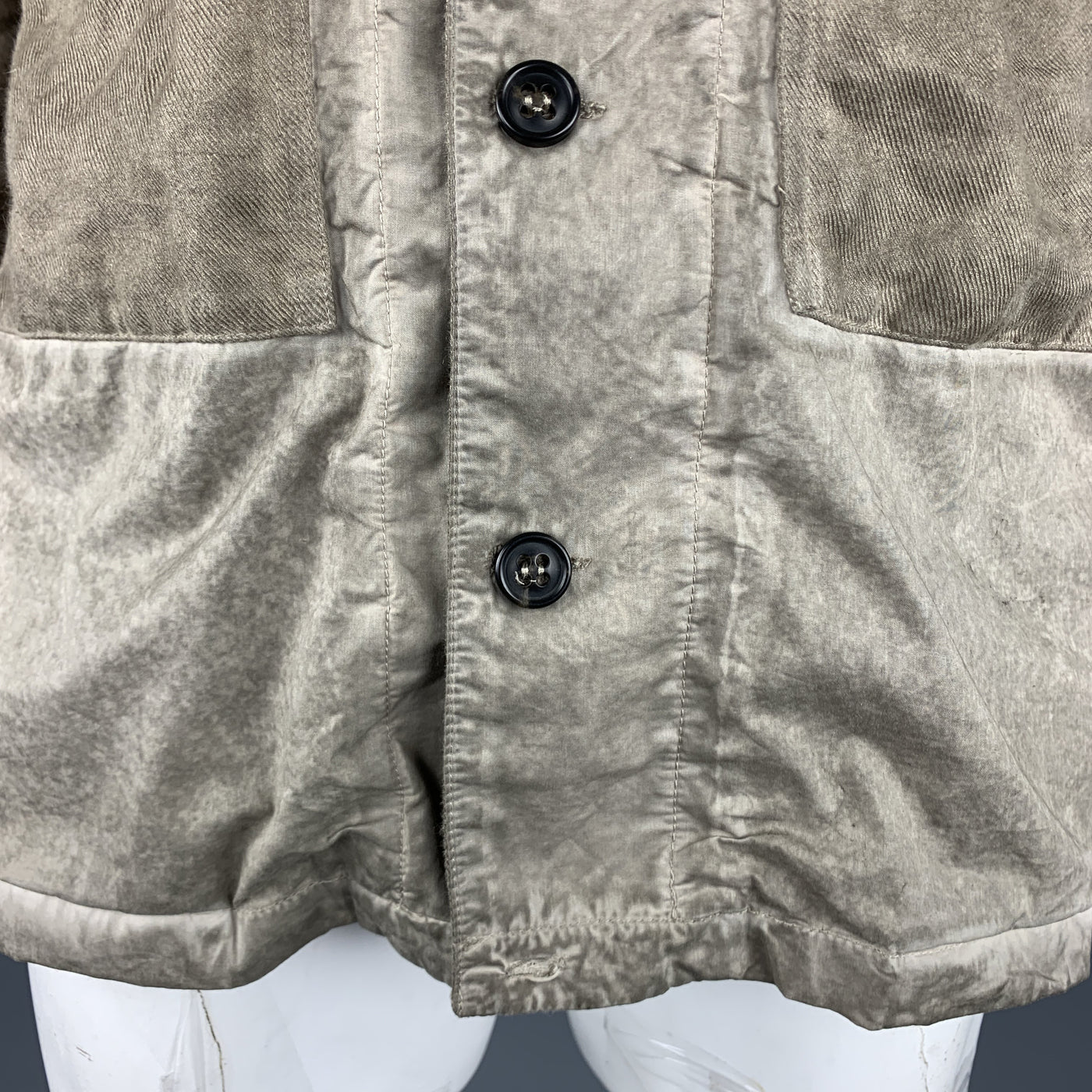SILENT by DAMIR DOMA L Taupe Distressed Cotton Blend Buttoned Jacket
