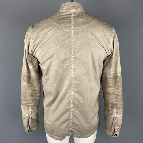 SILENT by DAMIR DOMA L Taupe Distressed Cotton Blend Buttoned Jacket