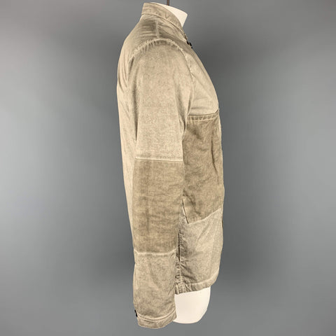 SILENT by DAMIR DOMA L Taupe Distressed Cotton Blend Buttoned Jacket