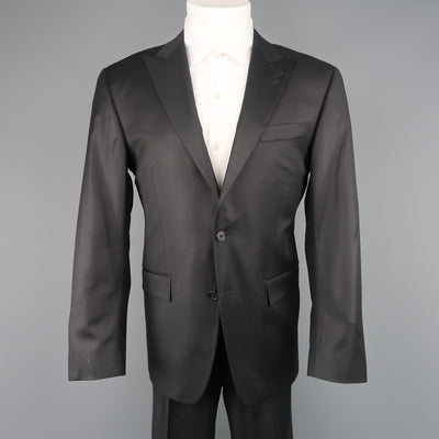 SPURR 40 Regular Black Shiny Wool Peak Lapel 32x30 Suit