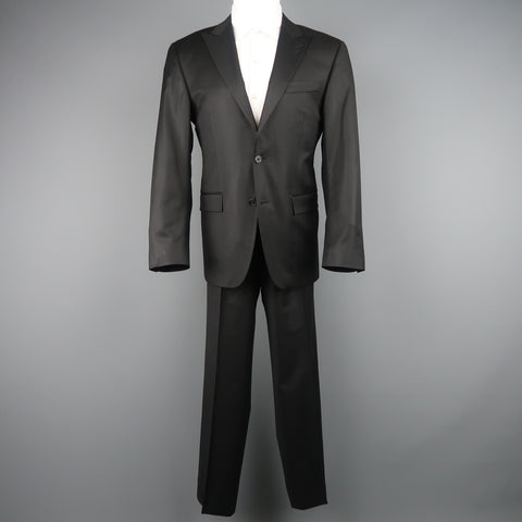 SPURR 40 Regular Black Shiny Wool Peak Lapel 32x30 Suit