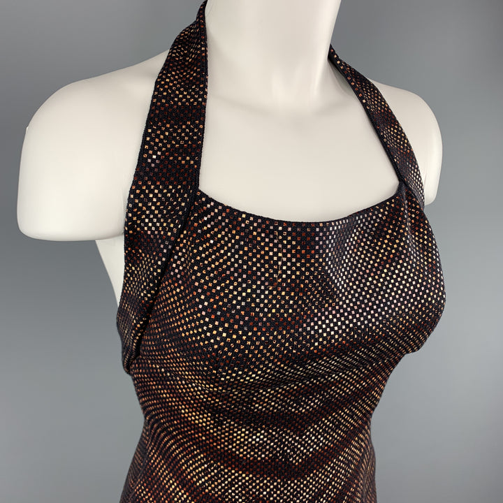 ST. JOHN Size 2 Black Knit Tiger Print Sequin Overlay Halter Dress