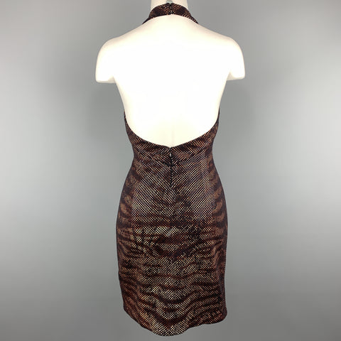 ST. JOHN Size 2 Black Knit Tiger Print Sequin Overlay Halter Dress
