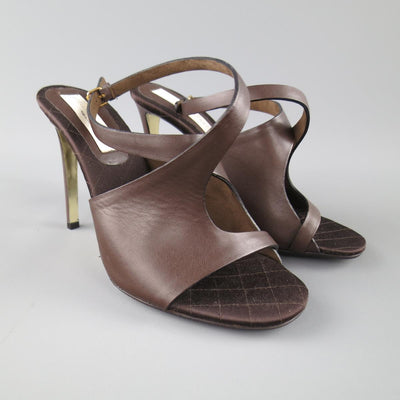 STELLA McCARTNEY Size 10.5 Brown Faux Leather Peep Toe Ankle Strap Sandals