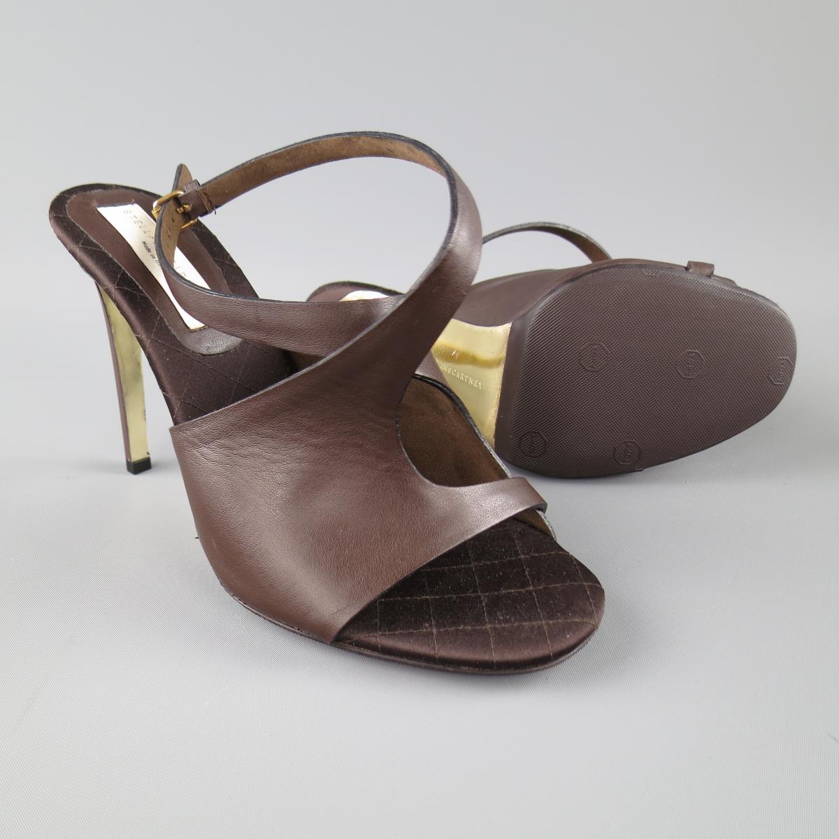 STELLA McCARTNEY Size 10.5 Brown Faux Leather Peep Toe Ankle Strap Sandals