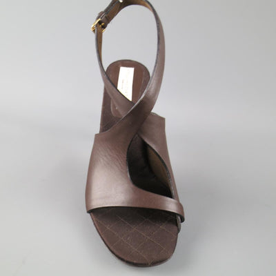 STELLA McCARTNEY Size 10.5 Brown Faux Leather Peep Toe Ankle Strap Sandals