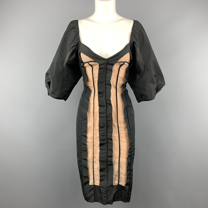 STELLA McCARTNEY Size 6 Black Taffeta Inside Out Balloon Sleeve Cocktail Dress