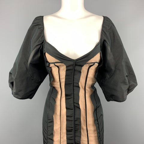 STELLA McCARTNEY Size 6 Black Taffeta Inside Out Balloon Sleeve Cocktail Dress