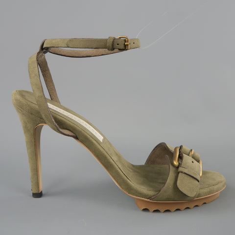 STELLA McCARTNEY Sandalias con hebilla de ante vegano verde talla 6
