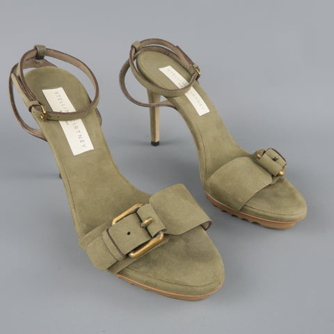 STELLA McCARTNEY Sandalias con hebilla de ante vegano verde talla 6