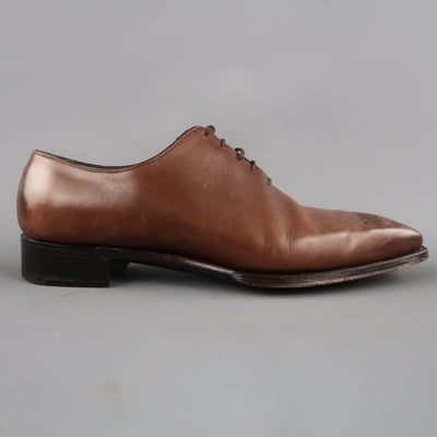 STEPHEN KEMPSON Size 12 Brown Leather Square Point Medallion Tow Lace Up