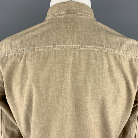 STEVEN ALAN Chemise à manches longues style popover en coton uni kaki Taille M