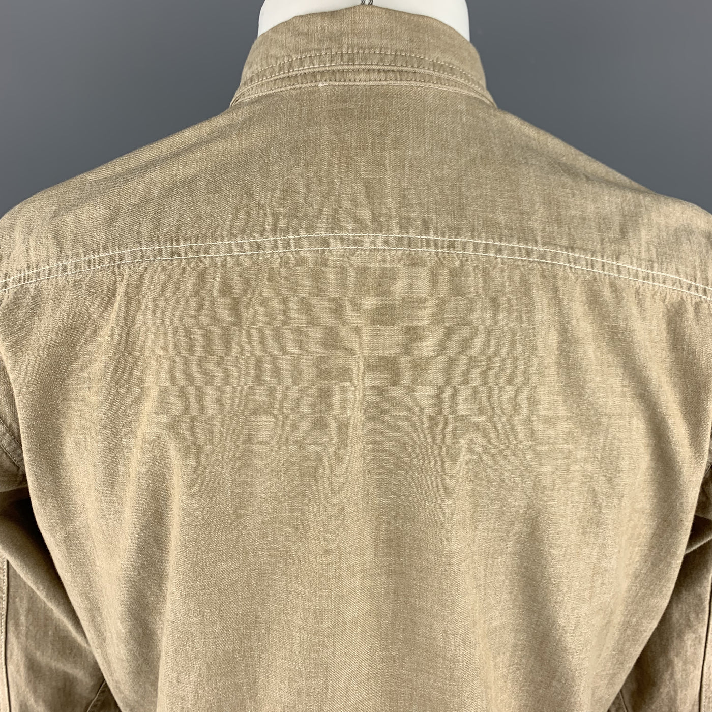 STEVEN ALAN Size M Khaki Solid Cotton Popover Long Sleeve Shirt