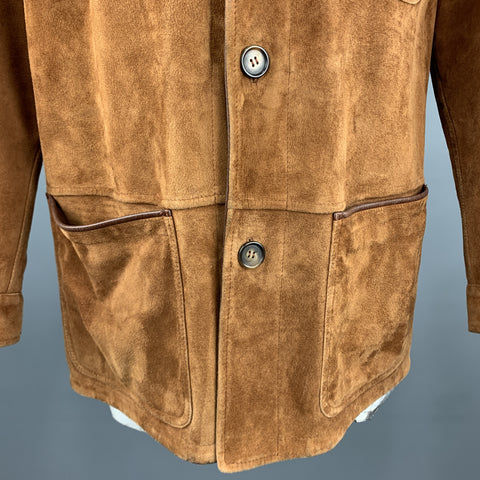SULKA 40 Tan Suede Button Up Patch Pocket Coat