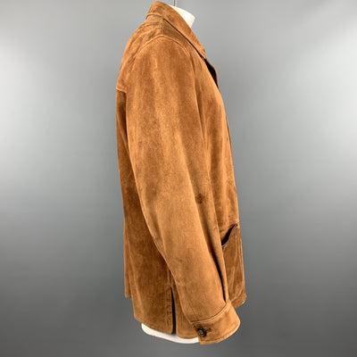 SULKA 40 Tan Suede Button Up Patch Pocket Coat