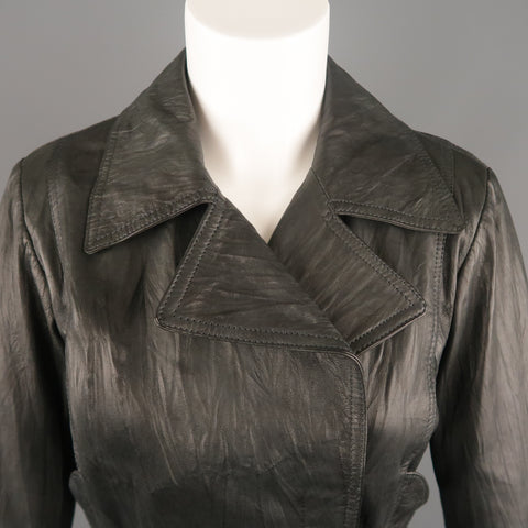 SUPERFINE Size L Grey Textured Leather Biker Jacket