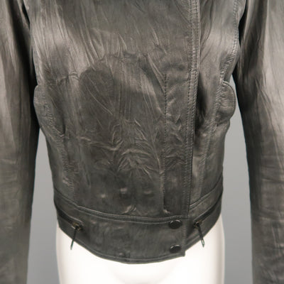 SUPERFINE Size L Grey Textured Leather Biker Jacket
