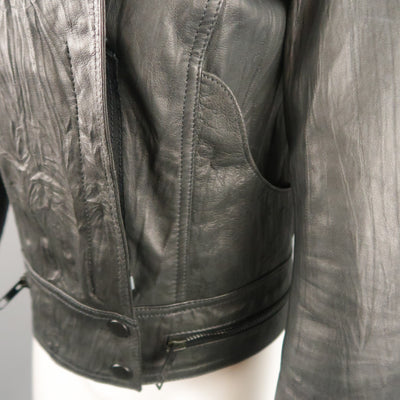 SUPERFINE Size L Grey Textured Leather Biker Jacket