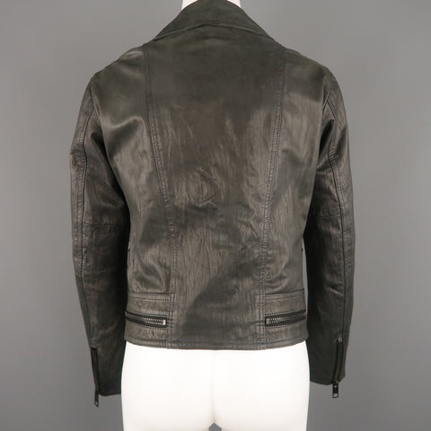 SUPERFINE Size L Grey Textured Leather Biker Jacket
