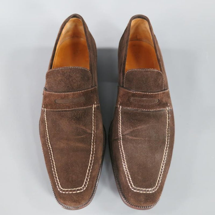 SUTOR MANTELLASSI Size 8 Brown Suede Penny Loafers