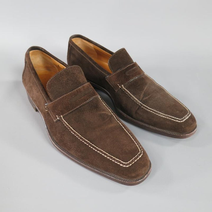 SUTOR MANTELLASSI Size 8 Brown Suede Penny Loafers