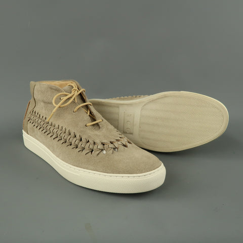 TCG Size 8 Beige Woven Suede Lace Up High Top Sneakers