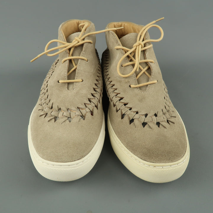 TCG Size 8 Beige Woven Suede Lace Up High Top Sneakers