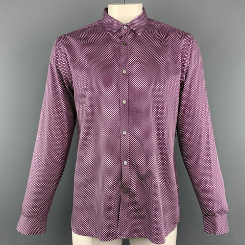 TED BAKER Size XL Purple Print Cotton Button Up Long Sleeve Shirt