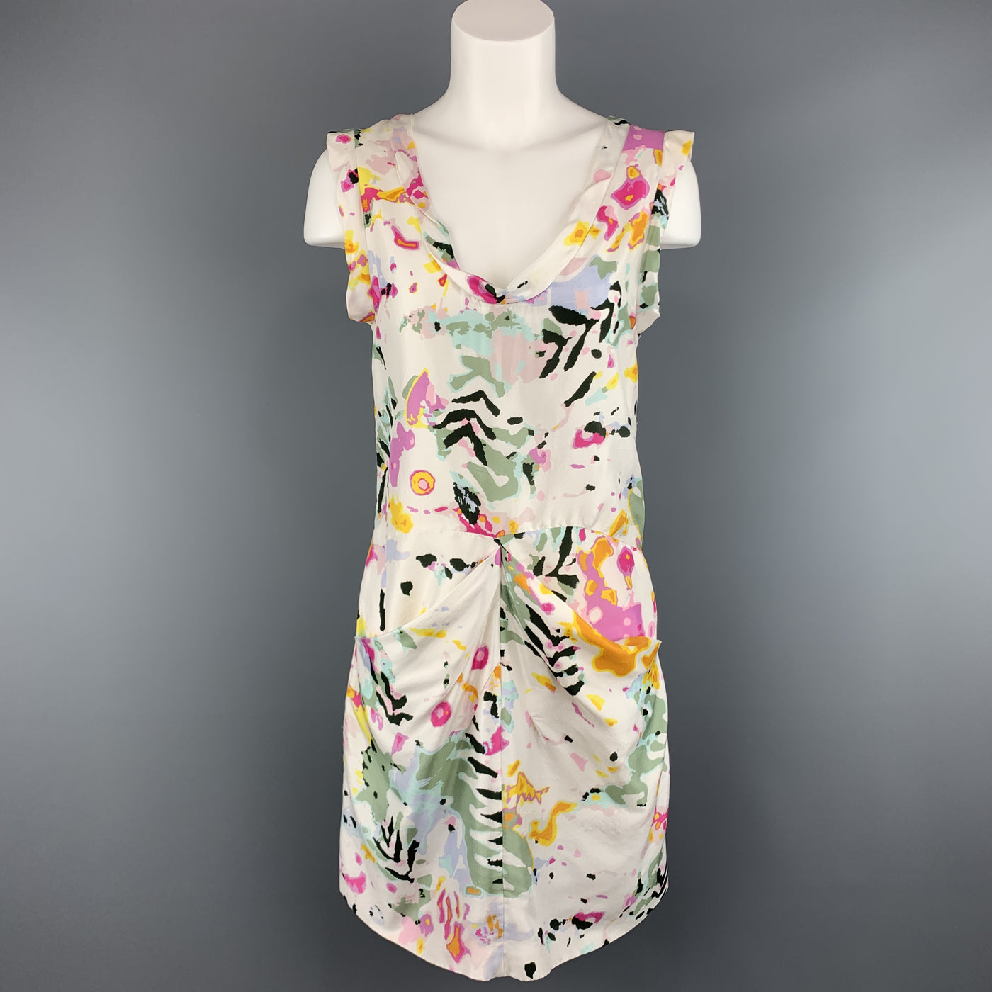 THAKOON Size 4 White Floral Print Silk Sleeveless Shift Dress