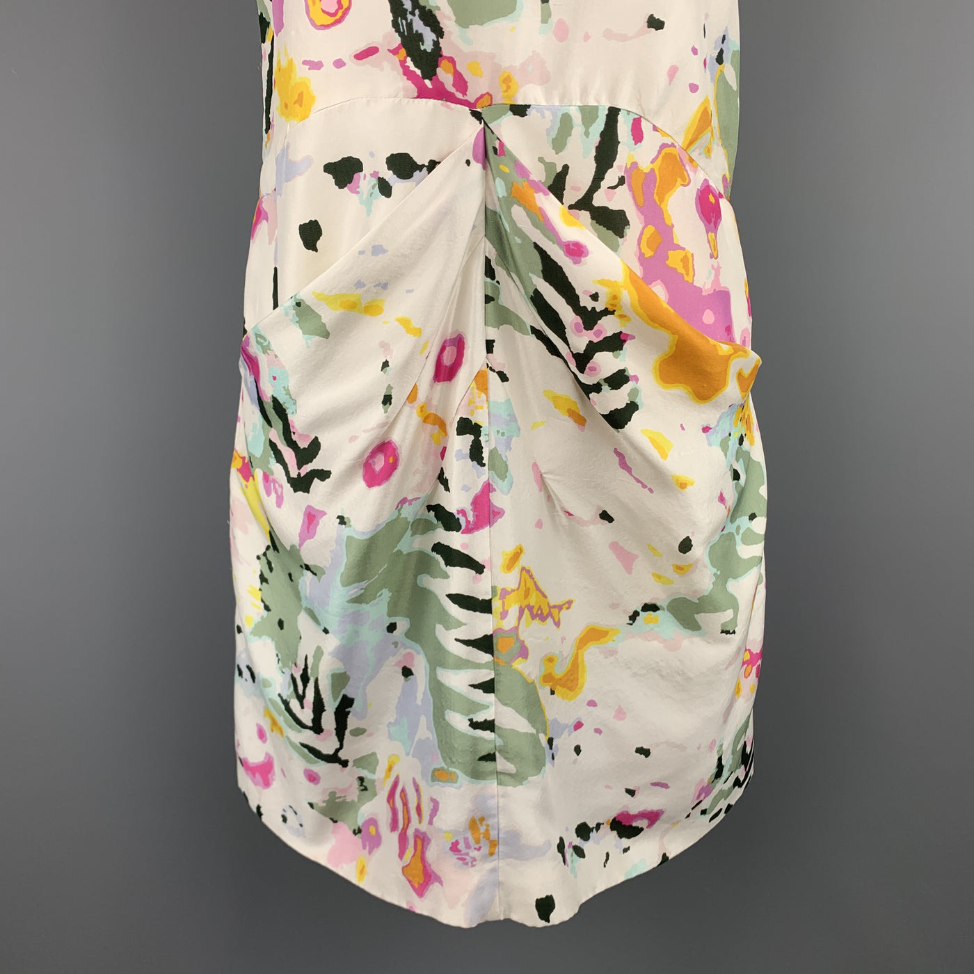 THAKOON Size 4 White Floral Print Silk Sleeveless Shift Dress