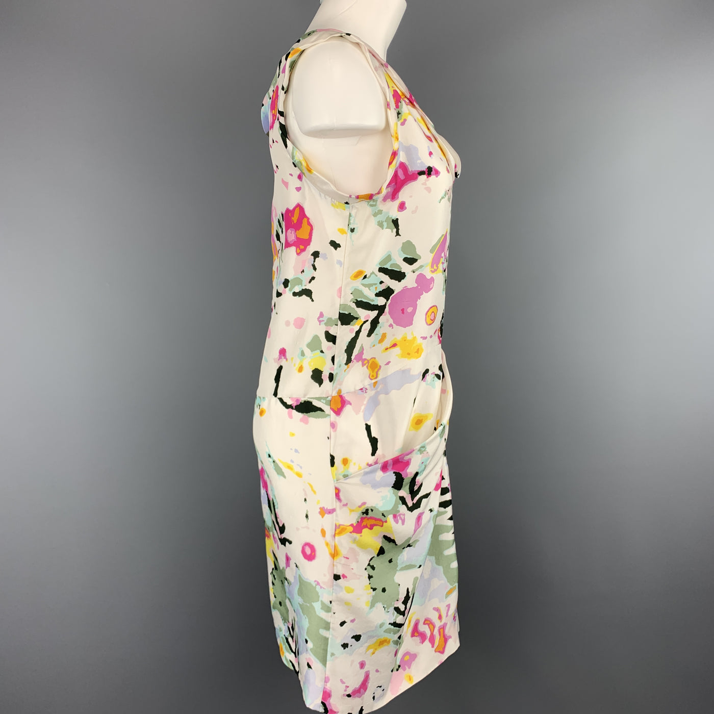 THAKOON Size 4 White Floral Print Silk Sleeveless Shift Dress