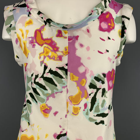 THAKOON Size 4 White Floral Print Silk Sleeveless Shift Dress